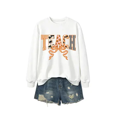 Amazon eBay Independent Station Casual Fashion Women's Teach Ghost Pumpkin Vertical Stripe Bow Sweatshirt Foreign Trade