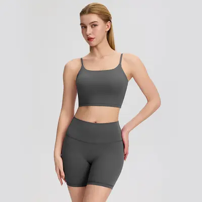 Women's Running Sports Set with Bra Pad Tank Top and High-Waist Yoga Shorts - 9