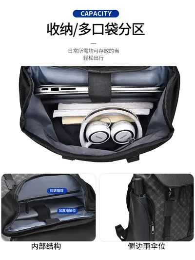 Waterproof Faux Leather Men's Business Backpack with Laptop Compartment - 6