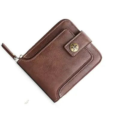 Retro Short Multi-Card Slot Button Brown Men's Wallet - 8