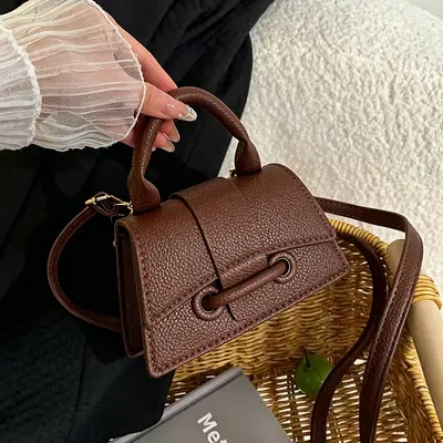 Retro Damentasche, Herbst-Winter-Modell, kleine quadratische Tasche mit Kordelzug