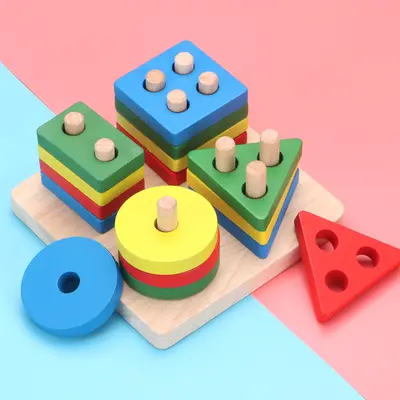 Çocuk Montessori öğretim yardımcıları ahşap geometrik şekil balıkçılık seti sütun bilişsel yapı taşları eşleşen aile interaktif eğitici oyuncaklar - 7