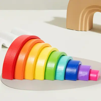 Rainbow Building Block Set DIY Wooden Educational Toy for Kindergarten - 5