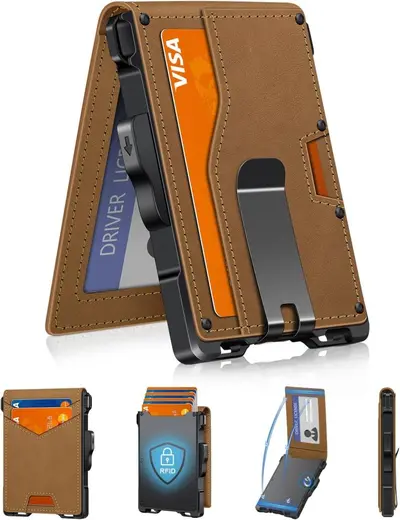 Men's Wallet with Carbon Fiber Pattern Metal Card Holder and RFID Protection - 11