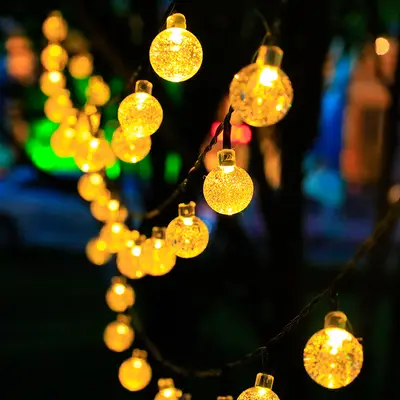 Waterproof Outdoor Solar LED Crystal Ball String Lights - 10