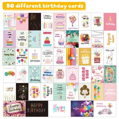 Birthday Card Set, 100 Pieces with DIY Envelopes