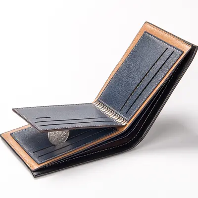 Men's Short Embossed Wallet, Horizontal Slim Leather Design - 5