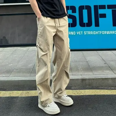 Herren-Fallschirmhose, plissiert, weites Bein, Sommer - 7