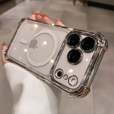 For iPhone 17 Pro Max Transparent Magnetic Airbag Shockproof Phone Case - 9