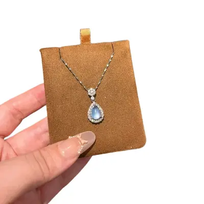 Blue tear drop pendant necklace, titanium steel - 6