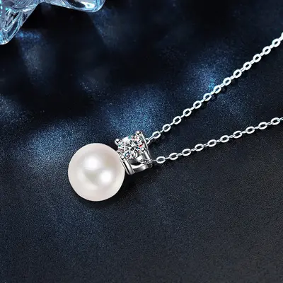 S925 gümüş inci kolye, mozanit taşlı - 3