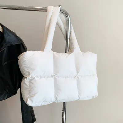 Quilted Padded Women's Underarm Tote Bag with Plaid Pattern - 10