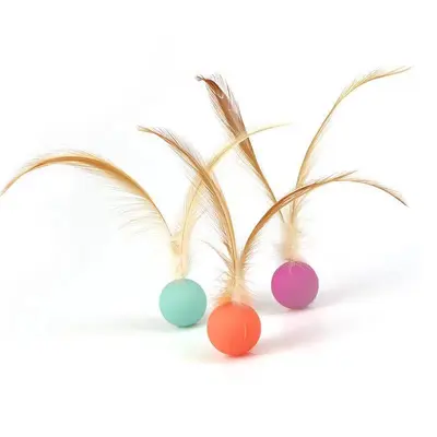 Cat Toy Ball Elastic Feather Bouncing Ball Interactive - 5