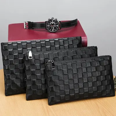 Herren-Clutch aus Rindsleder, Krokodilmuster - 6