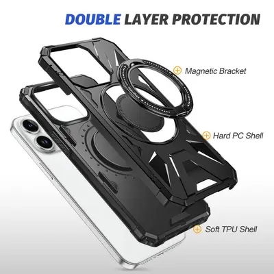 Phone case for iPhone 15 Pro Max, magnetic stand, PC+TPU