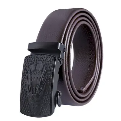 Men's Belt with Crocodile Pattern, Genuine Leather, Automatic Buckle - 8