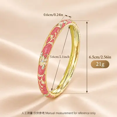 Vintage Enamel Alloy Open Bangle Ethnic Style Peony Flower Hand Ornament Cloisonne Enamel Retro Bracelet Wholesale - 12