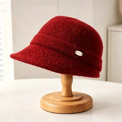 French Style Short Brim Riding Hat, Solid Color, Women's - 7