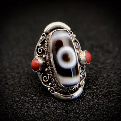 925 silver adjustable ring, handmade Tibetan-Nepal style ethnic design - 3