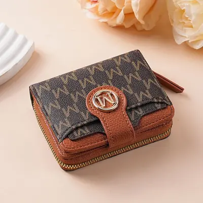 Women's Short Zipper Coin Purse, Printed Letters, M Element Vintage Floral Pattern - 8