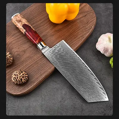 Damaskus-Küchenmesserset, roter Harzgriff, japanischer Stil - 3
