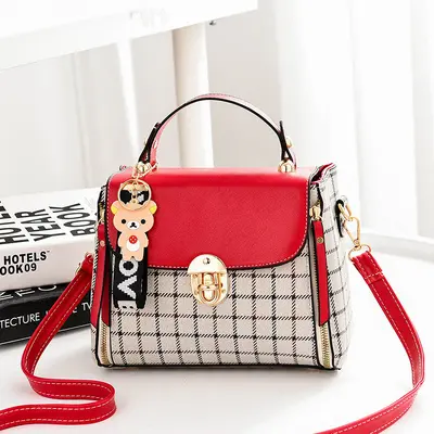 Plaid Women's Handbag, Single-Shoulder Strap Bag with Charm - 7
