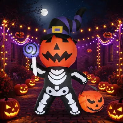 Aufblasbare Halloween-Kürbis-Totenkopf-Geister-Dekofigur mit Beleuchtung