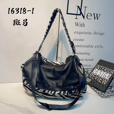 Zebra Pattern Women's Shoulder Bag with Genuine Leather