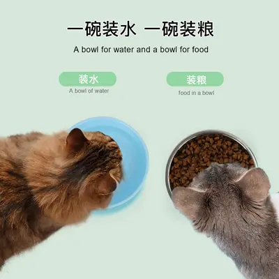Stainless Steel Pet Non-Slip Bowl Dog Food Bowl Anti-Tip Dog Feeding Bowl Water Bowl 2-in-1 Double Dog Bowl