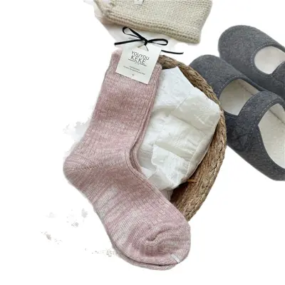 Women's Striped Heart-Pattern Mid-Calf Cashmere Socks, Grey-Pink