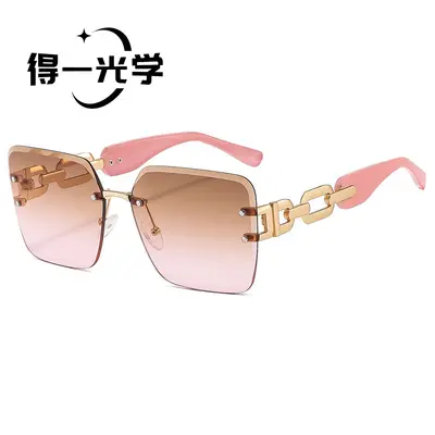 Damen-Sonnenbrille ohne Rahmen mit Metallkette, UV-Schutz, luxuriös - 10