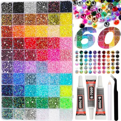 Nail Rhinestone Set 24-60 Colors, Large Capacity Resin AB Rhinestones