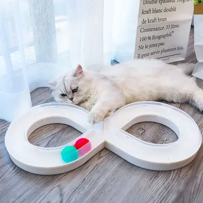 Katzenspielzeug mit Drehteller-Bahnkugel und Angelstab - 4