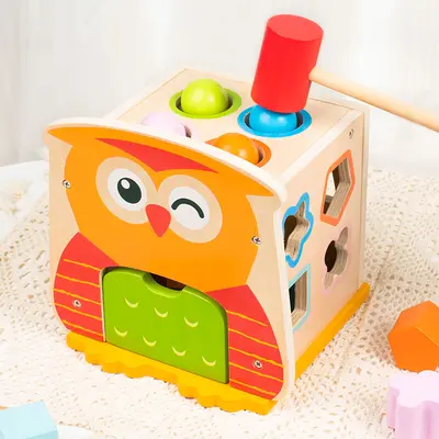 Multifunctional Building Blocks Shape Matching Wooden Hammer Board - 4