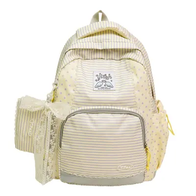 Lace-Trim Women's Striped Schoolbag Backpack, Large Capacity - 9