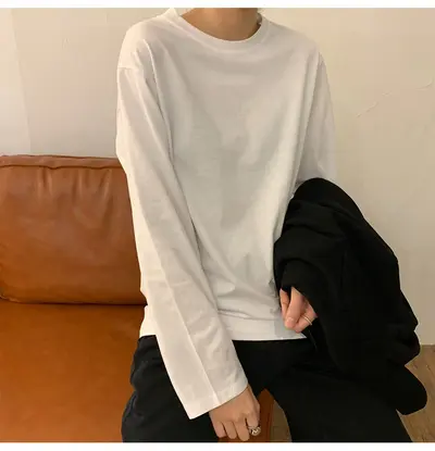 White basic t-shirt for women, autumn 2025 new Korean style chic undershirt, solid color long sleeve t-shirt for students, trendy women's fashion. - 8