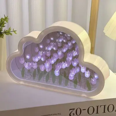 Cloud Tulip Night Lamp DIY Handmade Mirror Flower Sea Atmosphere Light Desktop Decoration Creative Gift - 9