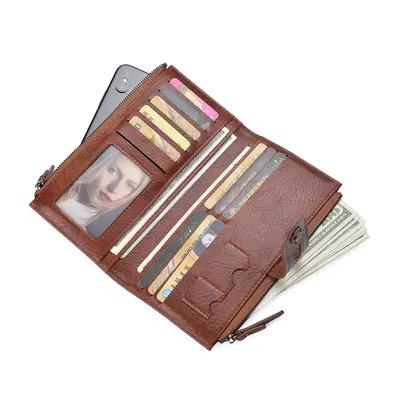 Men's Long PU Wallet with Snap Closure and Retro Zipper - 5