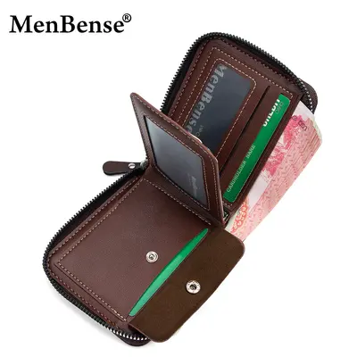 Men's Short Wallet with Zipper Coin Pocket and Chain - 4