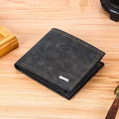 Men's Short Leather Wallet with Retro Banknote Holder and Multiple Card Slots - 7