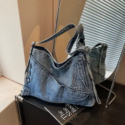 Women's Denim Tote Bag, Large Capacity, Single-Shoulder, Commuter Bag