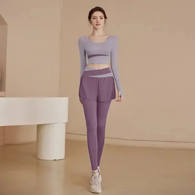Yüksek Bel Sahte İki Parça Yoga Tayt, Transparan Olmayan, Kalça Kaldırıcı - 13