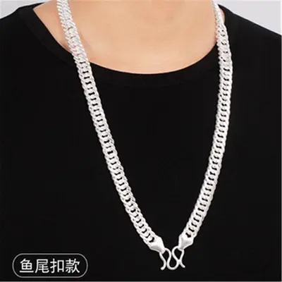 白铜镀银潮流马鞭链 不吸磁铁侧身链条 男士项链时尚银饰品 - 5