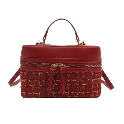 Mini Box Handbag with Wool Fabric and Chain Strap for Women - 8