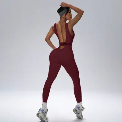Women's Open-Back Jumpsuit, High-Stretch Yoga Wear - 11