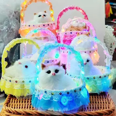 Talking Simulation Kitten Plush Toy with Light-Up Lace Hanging Basket - 12