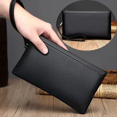 Men's Soft Leather Clutch Bag, Large Capacity, Business Style - 1
