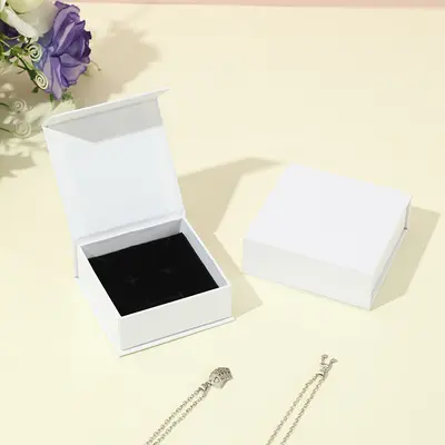 In stock, jewelry box with magnetic lid and gold printed paper packaging, wholesale for rings, necklaces, bracelets and accessories. - 8
