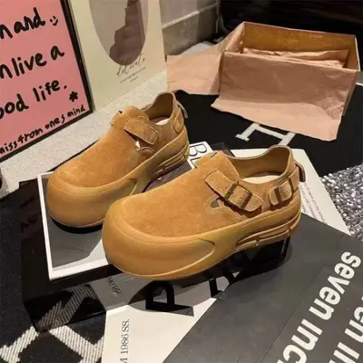 Damen-Plateauschuhe mit dicker Sohle, Retro-Stil, mattes Finish