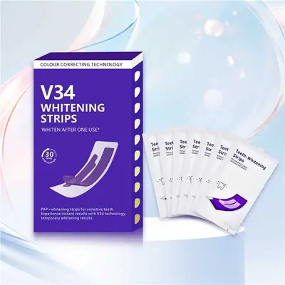 V34 Lila Zahnaufhellungsstreifen, Farbkorrektur - 2